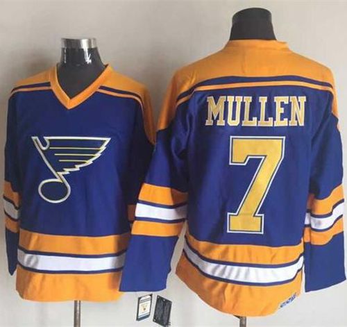 Blues #7 Joe Mullen Light Blue/Yellow CCM Throwback Stitched NHL Jersey - Click Image to Close